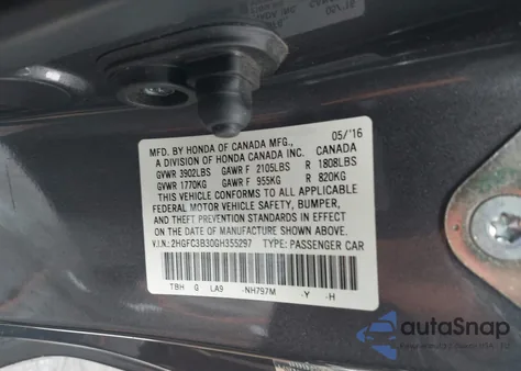 2016 Honda Civic Ex-T z USA, uszkodzony, nr VIN 2HGFC3B30GH355297